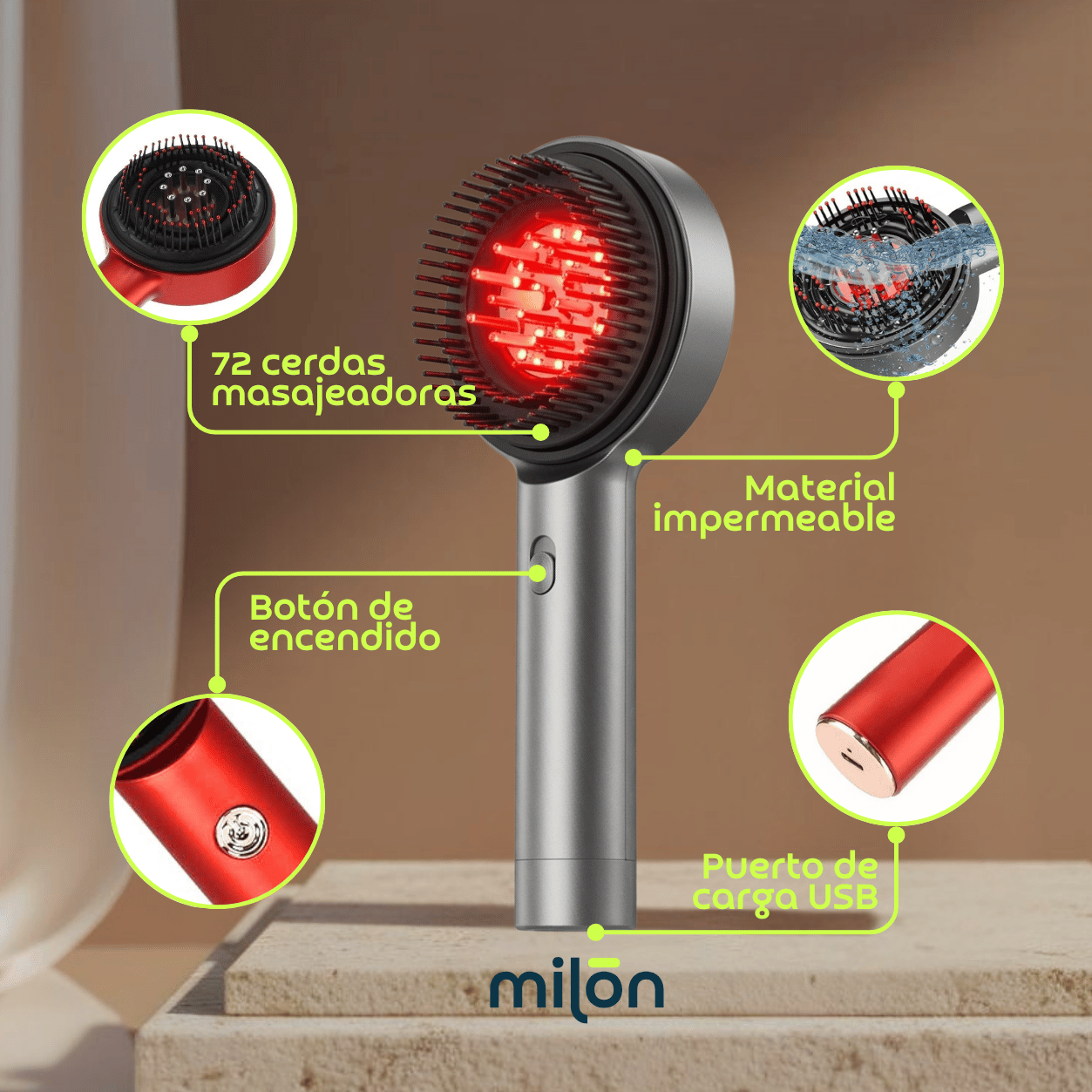 CEPILLO MASAJEADOR CON TERAPIA DE LUZ